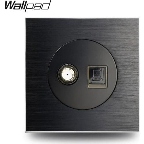 Wallpad L6 Black Satin Metal Satellite Antenna TV Socket RJ45 Data CAT6 Computer Internet Wiring Outlet Brushed Aluminum