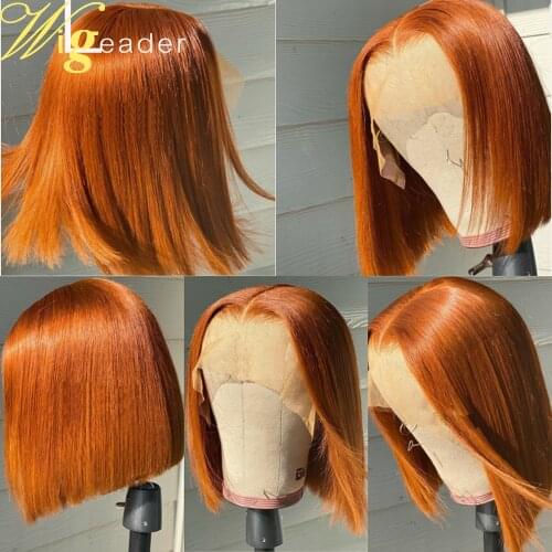 Wigleader Blunt Cut Summer Human Hair Lace Front Wigs Blunt Bob Cut Orange Preplucked Lace Frontal Wigs Remy Hair Lace Wig