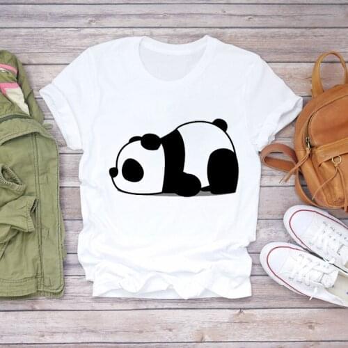 Women Cartoon Panda Animal Short Sleeve Style 90s Print Lady T-shirts Top Womens Graphic T Shirt Ladies Female Tee T-Shirt
