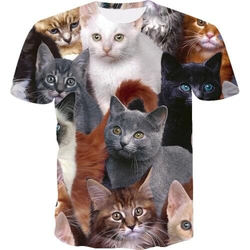Cat and flower 3D print t-shirt men women 3d cat flower print blouse original round neck short sleeve clothes 2021