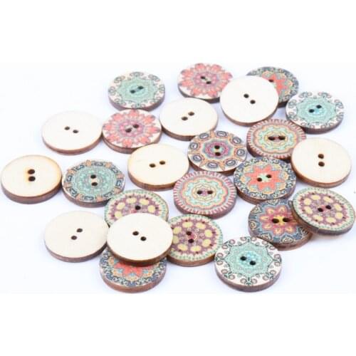 Flower Wooden Buttons Round Botones Handmade Accessories Decoration Sewing Scrapbooking Crafts DIY 20mm 20pcs MT0815