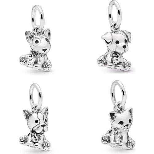 Genuine 925 Sterling Silver Bead Charm Bull Terrier Puppy Pendant Charm Fit Pan Women Bracelet & Necklace Diy Jewelry
