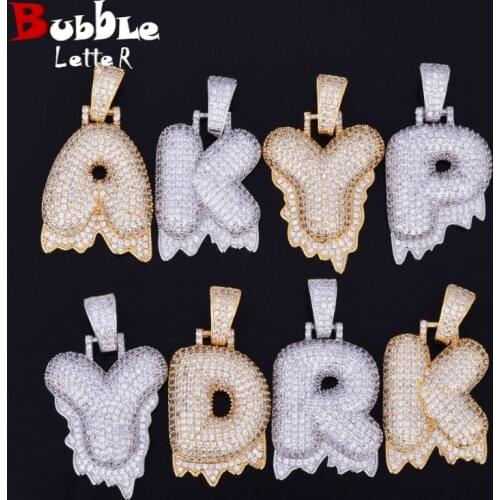 A-Z Single White Color Drip Bubble Letters Necklaces & Pendant Chani For Men Women Gold Color Cubic Zircon Hip Hop Jewelry