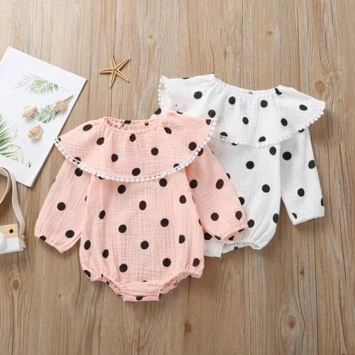 Winter Baby Girl Rompers Newborn Infant Baby Girls Dot Print Ruffles Tassel Doll Collar Romper Body suit Autumn Princess#p4