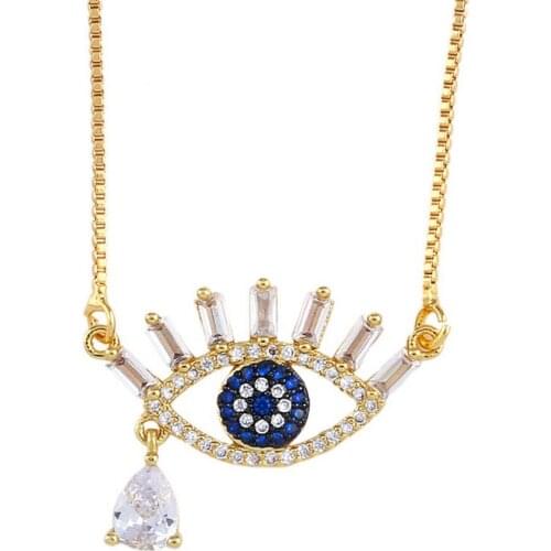 Gold Vintage Ethnic Turkey Evil Eye Necklace purple Crystal Necklaces Pendant Choker Clavicle Chain Turkish Women Jewelry Nkp31