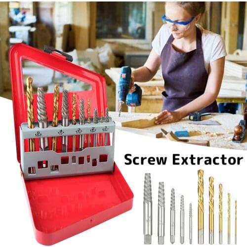 10pcs Convenient Cobalt Left Hand Drill Bit Broken Bolt Damaged Screw Extractor Set with Metal Case To Collect The Tools set