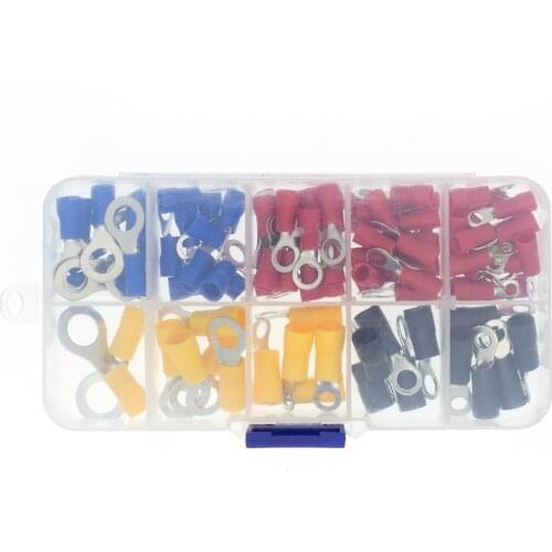 102PCS 10Kinds RV) Ring Terminal Electrical Crimp Connector Kit Set With Box,Copper Wire Insulated Cord Pin End Butt