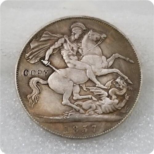 1837 UK GB Crown William IV George and the Dragon Coin Silver COPY FREE SHIPPING