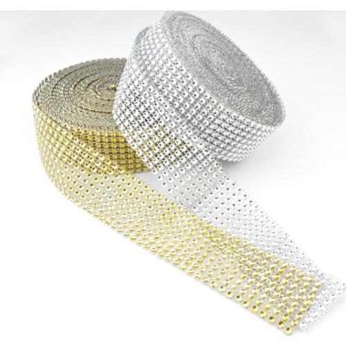 2Meter/roll 4cm Bling Diamond Mesh Wrap Ribbon Cake Wedding Decoration Rhinestone Mesh Roll Tape Tulle Crystal Ribbon