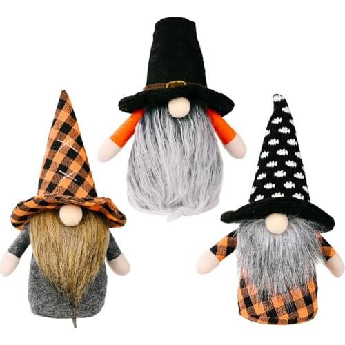 3 PCS Halloween Gnomes Decoration Plush Swedish Tomte Orange Nisse Doll Handmade Figurine Decor for Home Office Wholesale XB