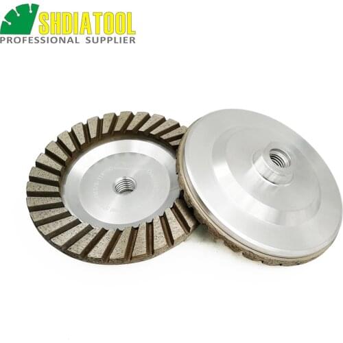 SHDIATOOL 2PK 5inch #100 Aluminum Based Diamond Grinding Cup Wheel 5/8-11 thread Diamond Grinding Disc