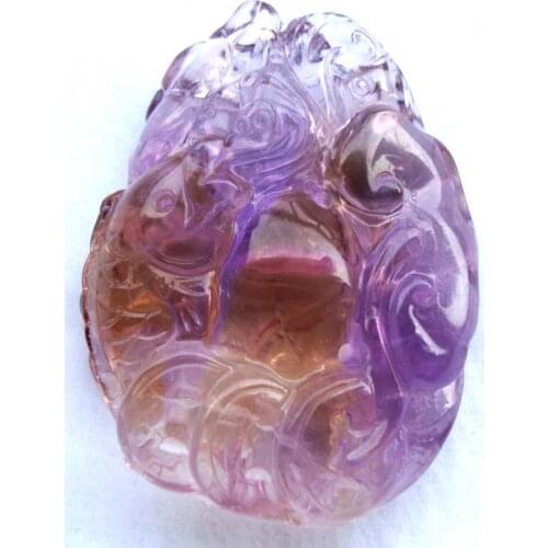 Free Shipping Natural Ametrine Carved Fish Pendants Women Jewelry Accessories Weddings Parties Birthday Gift