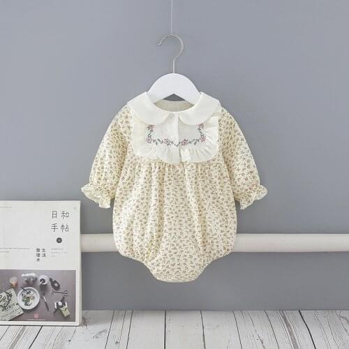 Autumn Baby Clothing Toddler Girls Bodysuits Peter Pan Collar Floral Print Embroidery Infant One Piece 0-2Y