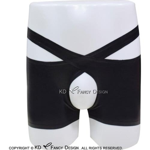Black Sexy Latex Briefs Crotchless Rubber Pants Panties Bottoms Shorts DK-0095