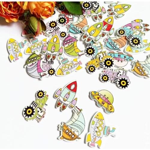 50pcs/pack mix style Hot Sale Mixed Color Cartoon style Wooden Decorative buttons For handmake Scrapbooking Crafts