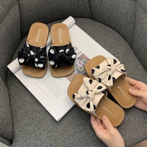 Slippers Kids Polka Dot Bow Knot Rubber Sole Soft Wearable Anti-Slippery Fancy Beach Indoor Slippers Fashion Toddler Flip Flops