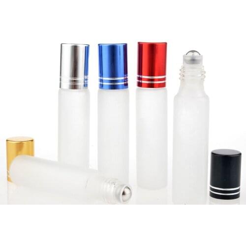 100Pieces/Lot 10ML Travel Frosting Glass Roll on Perfume Bottle For Essential Oils Empty Parfum Containers With Steel Beads