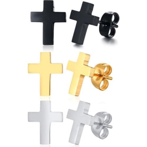 Hip Hop Stainless steel fashion jewelry cross earrings 3 colors available For Women Men Jewelry Dropshipping
