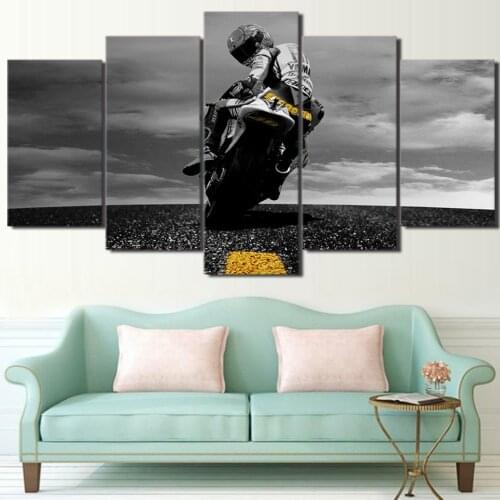 5 Pcs Gray Motorcycle on The Road Canvas Pictures Print Wall Art Canvas Paintings Wall Decorations for Living Room Unframe