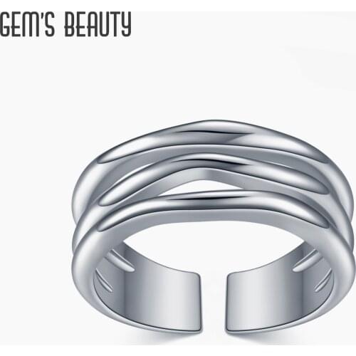GEMS BEAUTY 925 Sterling Silver Ring Simple Fashion 18K White Gold Filled Twisted Adjustable Open Ring For Women Fine Jewelry