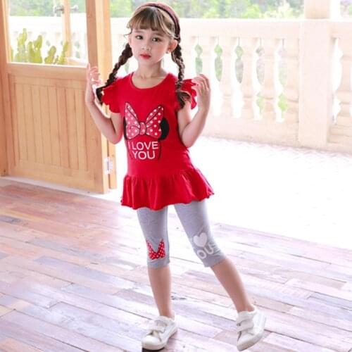 Summer Girls Clothing Set O-neck Ruffle Shirts Shorts Two Piece Kids Clothes for 2 3 4 5 6 7 Year Toddler Children Cartoon Suits