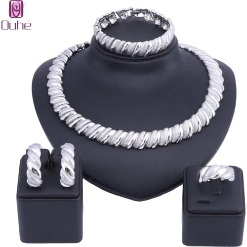 Fashion African Jewelry Sets Women Wedding Dubai Gold Color Necklace Ring Jewelry Set Wholesale Customer Bridal Accessories