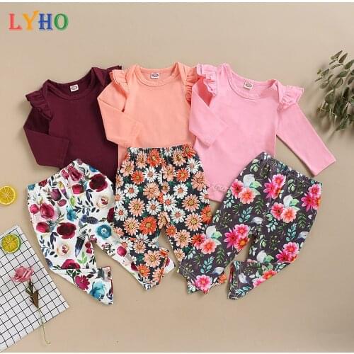 LYHO Baby Girls Clothes Sets Long Sleeve 2021 Spring Top & Pants Kids Clothing Toddler Outfit Infant Winter Flower 3 Pcs Set