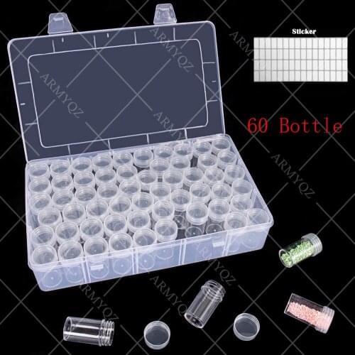 60 Grids Diamond Painting Boxes, Acrylic Organizer, Diamond Embroidery Accessories Storage Containers with Stickers for DIY Art