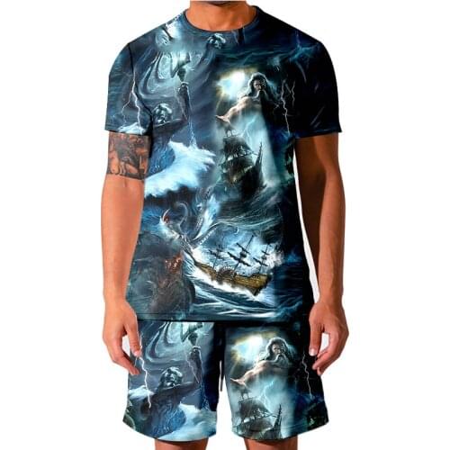 2021 Summer New Men Casual God disaster Shorts Sets Printing T-shirt + Shorts 2-piece Suit Fashion Sportswear Tracksuit Men 5XL