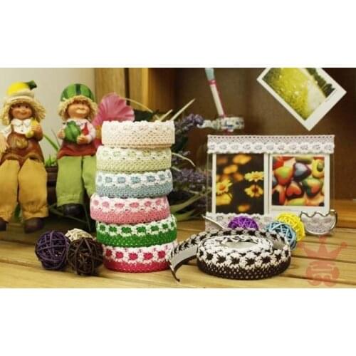 Multi color two tone lace fabric stickers Adhesive Tape DIY card art craft scrapbook photo Roll Masking tape