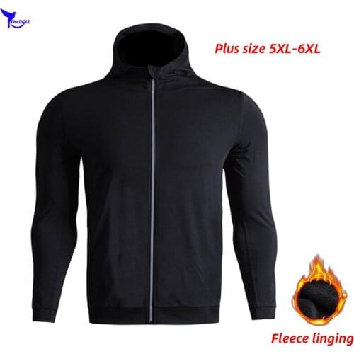 Plus Size 5XL 6XL Mens Gym Fitness Hoodies Sweatshirt Thermal Fleece Winter Running Jacket Men Black Hooded Sportswear Clothing