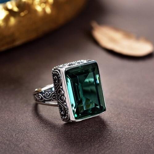 BOCAI real S925 pure silver square inlaid crystal men and women ring open baroque style fashionable new couple ring