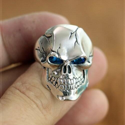 CZ Eyes Skull Ring 925 Sterling Silver Mens Biker Rock Punk Ring TA131 US Size 7~15