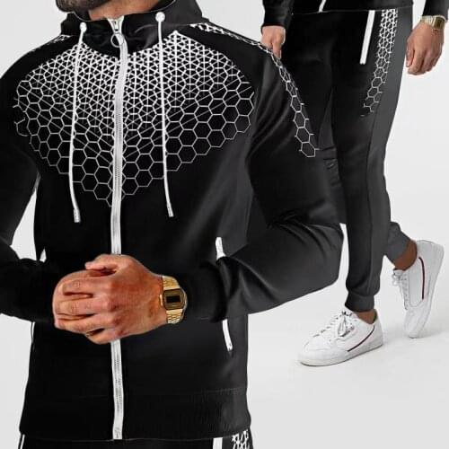 Mens Sportswear Suit 2021 New Long Sleeve Zip Hoodie + Jogger Pants 2-Piece Set jogging Running Sportswear Mens Suit