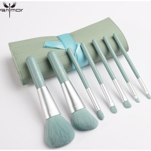Anmor 7Pcs Portable Makeup Brushes Set For Foundation Eyebrow Eyeshadow Powder With Cosmetic Bag Short Make Up Brush
