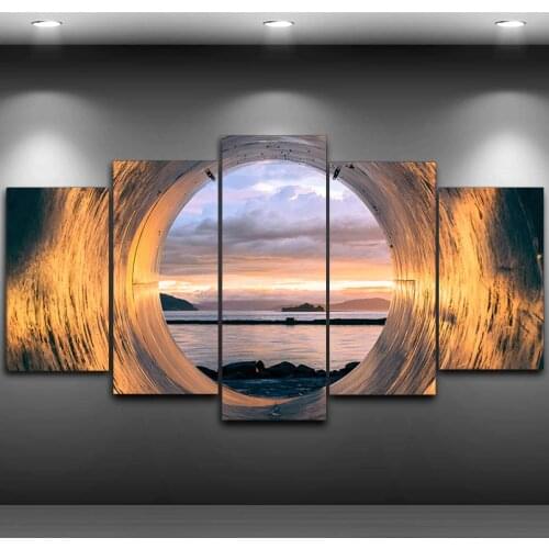 Wall Art Painting Modular Poster Modern Home Decor 5 Panel Tube Sunset Ocean View Frame Living Room Canvas HD Print Pictures