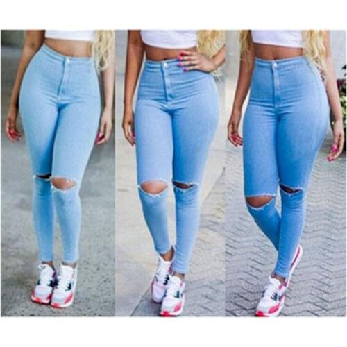 Autumn High Waist Slim Pencil Pants Female Sexy Broken Jean Trousers Hole Women Denim Super Stretchy Jeans Skinny Jeans Woman
