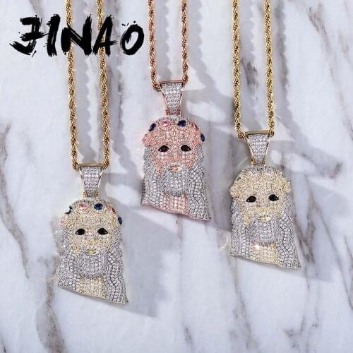 JINAO Iced Out Micro Pave Cubic Zirconia Jesus Pendant Necklace High Quality Copper Gold Plated Punk Style Jewelry