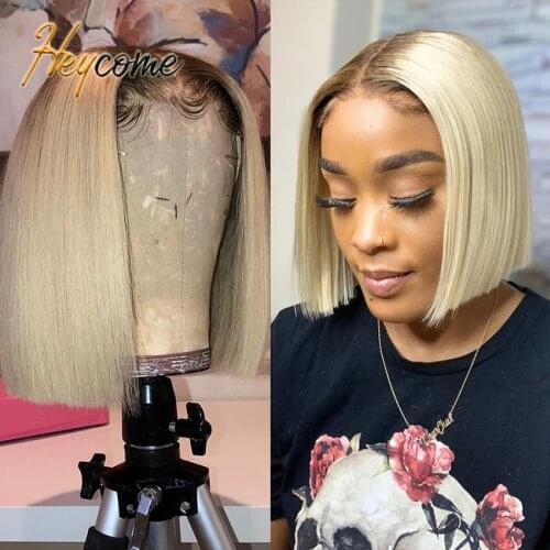 Heycome 1B 613 Lace Front Human Hair Wigs Brazilian Remy 150% Density Short Bob Lace Wig Transparent Frontal Wig For Black Women
