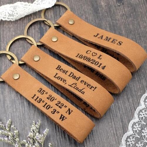 Personalized Keychain,Custom Leather Keychain,Gift for Him,Engraved Leather Keyring,Mens Gift,Fathers Day Gift