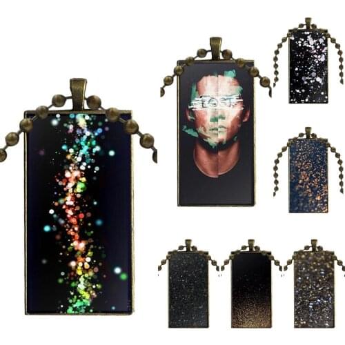 Awesome Black Glitter For Women Kids Gift Vintage Jewelry Bronze Color Glass Cabochon Choker Pendant Long Rectangle Necklace
