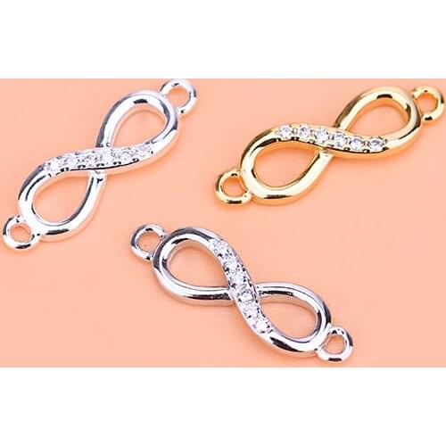 S925 sterling silver gold-plated accessories zircon with diamonds 8 characters double ring connection creative handmade material