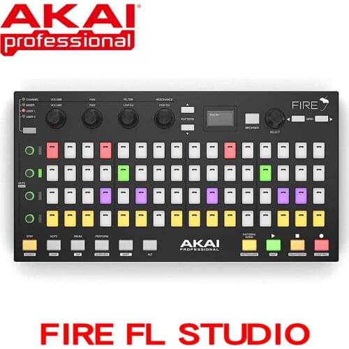 Akai professional fire FL Studio performance controller, 4 x 16 speed sensitive RGB buckle matrix, OLED display