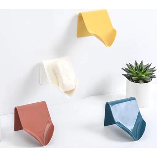 Simple Soap Holder Bathroom Organizer Soap Storage Box Dish Drain Tray Holder Adhesive Type Plastic Box Free Punching Ledge