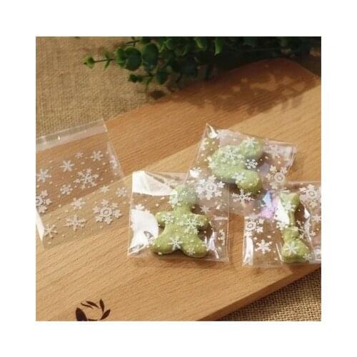 100pcs Snowflake Transparent Cookie Baking Package Plastic Bags Wedding Gift and Candy decoration Packaging Bags
