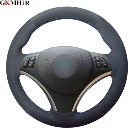 Hand-stitched DIY Black Suede Leather Car Steering Wheel Cover for BMW E90 320i 325i 330i 335i E87 120i 130i 120d
