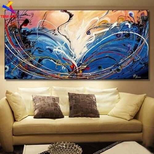 Blue Color Large Picture Hand painted Modern Abstract Oil Painting on Canvas for Living Room Wall Art Home Decoration Gift SL057