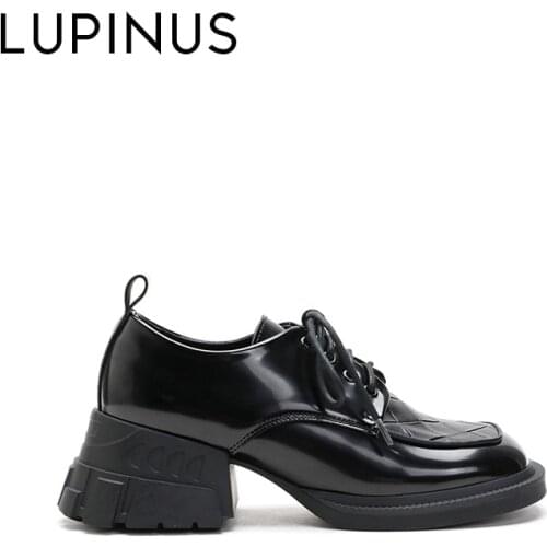 LUPINUS Fashion Square Toe Women Loafers 2021 New Plaid Design Spring Women Single Shoe Chic Chunky Heel Women Leather Shoe