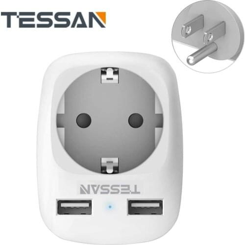 TESSAN Portable 3 In 1 Wall Socket Power Strip with 1 Outlet 2 USB Ports USA Canada Mexico Thailand Travel Plug Adapter Type B