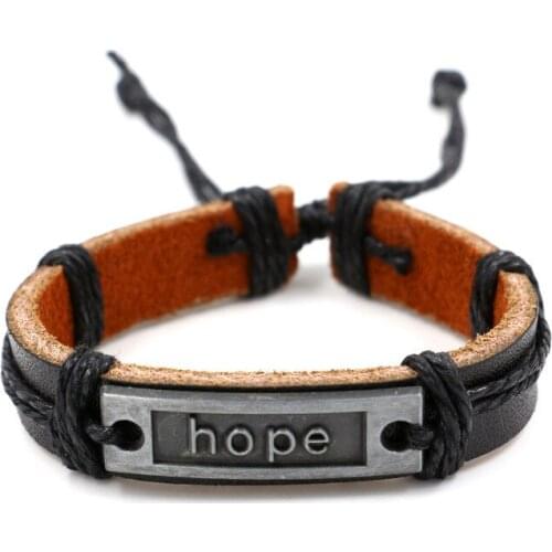 Bohemian Vintage Handmade Multilayer Wrap Jewelry Women Men Hope Letter Birthday Leather Bracelet Bangle
